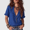 Chloe - Women's Linen Ruffle Blouse