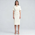Velarve Women's Ivory Double-Breasted Blazer Dress, Short Sleeve