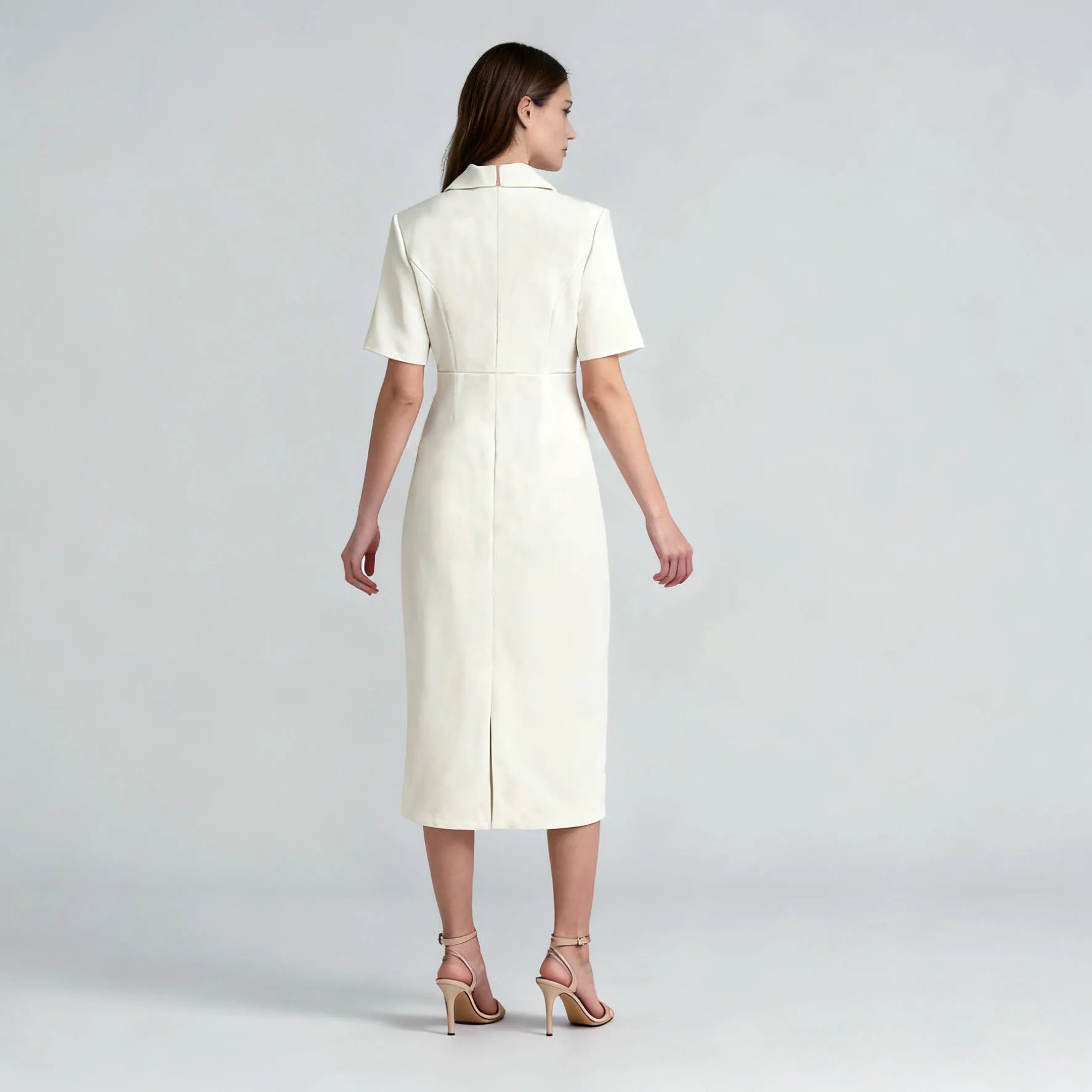 Velarve Women's Ivory Double-Breasted Blazer Dress, Short Sleeve