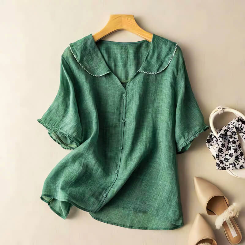 Sofia Amoretti Short-Sleeve Blouse with Lace Detail